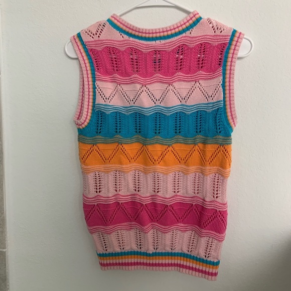 Crochet Colorblock Rainbow Sweater Vest Women’s y2k - Picture 7 of 8